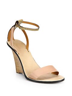 Chloe Leather Cutout Wedge Sandals   Nude Olive
