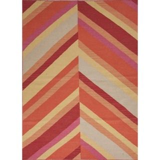 Flat Weave Stripe Red/ Orange Wool Rug (9 X 12)