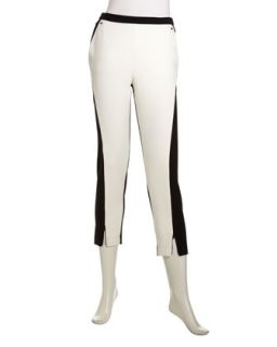 Colorblock Cropped Trousers, Ivory/Black
