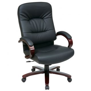 Office Star Products Work Smart Black Eco Leather High Contour Executive Chair (Black Weight capacity: 250 lbs Dimensions: 46.25 inches high x 26.5 inches wide x 30 inches deep Seat size: 21 inches wide x 19.5 inches deep x 4 inches tall Back size: 21 inc
