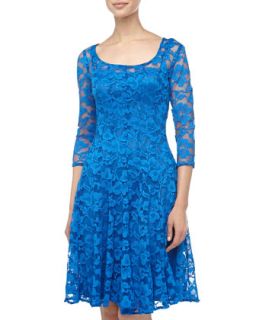Three Quarter Sleeve Lace Fit And Flare Dress