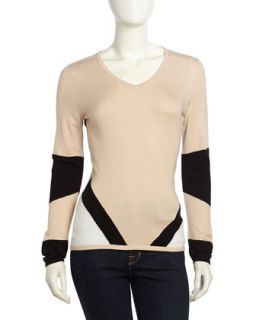 Long Sleeve V Neck Pullover, Cool Bisque