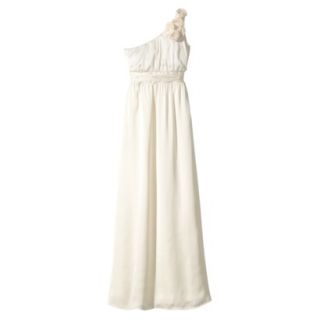 TEVOLIO Womens Satin One Shoulder Rosette Maxi Dress   Off White   4