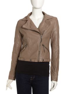 Faux Leather Moto Jacket, Taupe