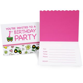 John Deere Pink 1st Birthday Invitations