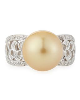 Pavï¿½ Diamond South Sea Golden Pearl Ring, Size 7