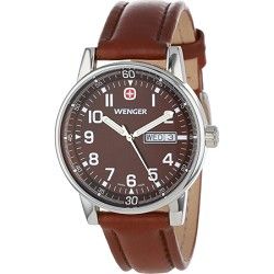 Wenger Mens Commando Day Date XL Watch   Brown Sunray Dial/Brown Leather Strap