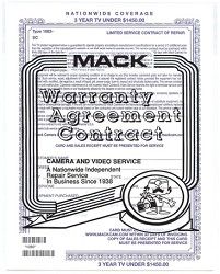Mack In Home Three Year Extended Warranty Certificate (TVs up to $1450)**1083