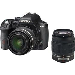 Pentax K 50 Digital SLR Camera Zoom Kit w/ DA L 18 55mm and 50 200mm Lens Black