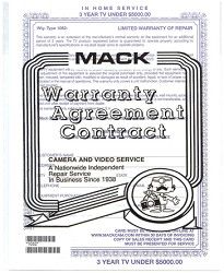 Mack On Site Three Year Extended Warranty Certificate (TVs up to $5000)  *1052*