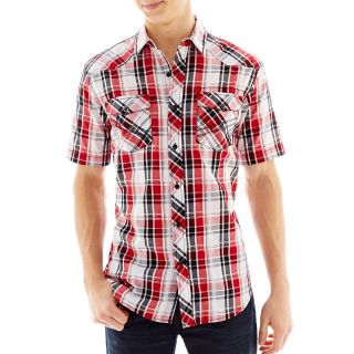 Chalc Short Sleeve Plaid Woven Shirt, Red, Mens