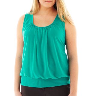 Worthington Sleeveless Smocked Chiffon Mesh Top   Plus, Green