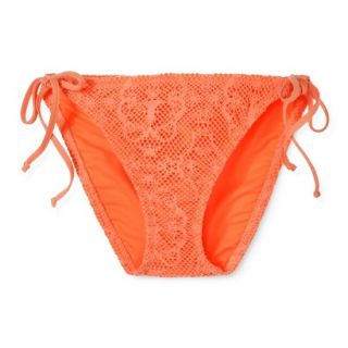 Womens Crochet Side Tie Swim Bottom  Orange S