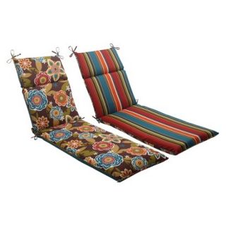 Outdoor Reversible Chaise Lounge Cushion  Brown/Turquoise Floral/Stripe