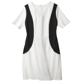 Merona Womens Plus Size V Neck Colorblock Ponte Dress   Cream/Black 1