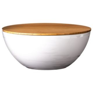 Melamine Serving Bowl with Bamboo Lid   White
