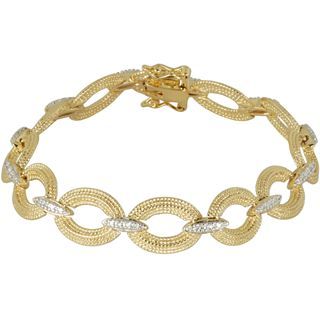Bridge Jewelry Textured Gold Plated Link Chain Diamond Accent Bracelet