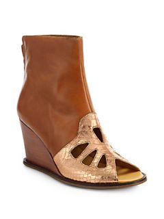 MM6 Maison Martin Margiela Cutout Leather Wedge Ankle Boots   Amber