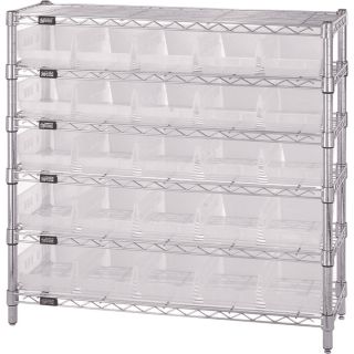 Quantum Storage Wire Shelving System with 25 Clear Bins   6 Shelf Unit, 36 Inch