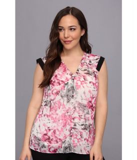 Vince Camuto Plus Size S/L V Neck Romantic Floral Blouse Womens Sleeveless (Pink)