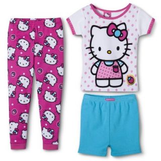 Hello Kitty Toddler Girls 3 Piece Short Sleeve Pajama Set   Pink 4T