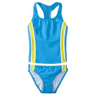 Speedo Girls 2 Piece Racer Back Tankini Swimsuit Set   Blue 10