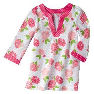 Circo Infant Toddler Girls Long Sleeve Floral Cover Up   White/Coral 2T