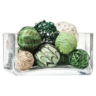 Threshold 7.8 Square Glass Vase With Decorative Mixed Vase Filler   Green/White