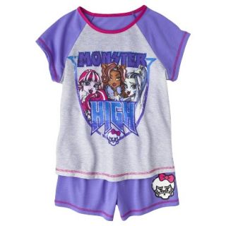 Monster Chic Girls 2 Piece Short Sleeve Pajama Set   Purple XL