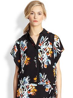 Rebecca Minkoff Bourdain Silk Pineapple Print Boxy Shirt  
