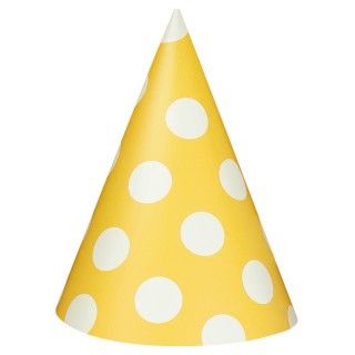 Sunflower Yellow with White Polka Dots Cone Hats
