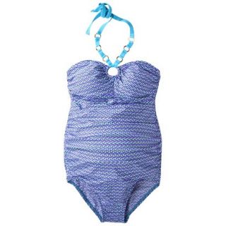 Womens Maternity Bandeau One Piece Swimsuit   Turquoise/White L