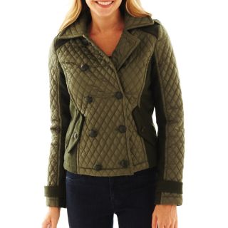 COLLECTION B Collection B. Quilted Double Breasted Jacket, Olive, Womens