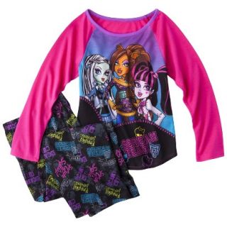 Monster Chic Girls 2 Piece Long Sleeve Pajama Set   Pink M