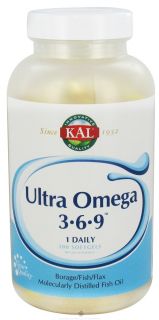 Kal   Ultra Omega 3 6 9 Molecularly Distilled Fish Oil   200 Softgels