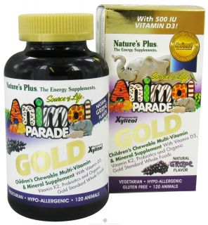 Natures Plus   Source of Life Animal Parade Gold Childrens Chewable Multi Vitamin & Mineral Natural Grape Flavor   120 Chewable Tablets