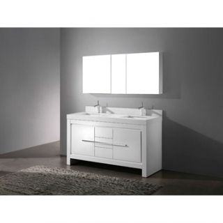 Madeli Vicenza 60 Double Bathroom Vanity with Quartzstone Top   Glossy White