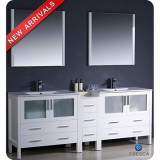 Fresca Torino 84 White Modern Double Sink Bathroom Vanity with Side Cabinet & I