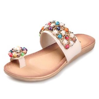 Leatherette Womens Flat Heel Toe Ring Sandals with Rhinestone Shoes (More Colors)