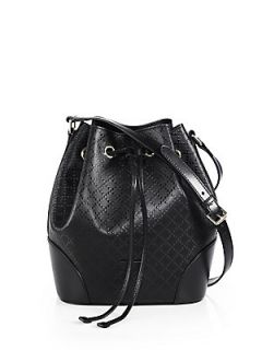 Gucci Bright Diamante Leather Bucket Bag   Black