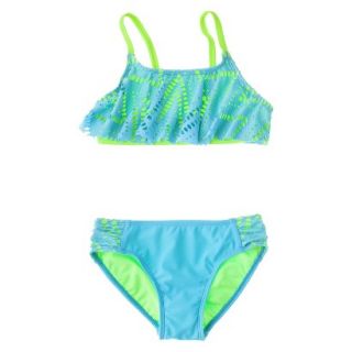 Girls 2 Piece Ruffled Bandeau Bikini Swimsuit Set   Turquoise M