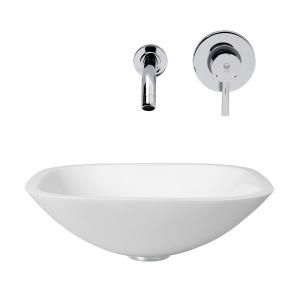 Vigo Square Shaped Stone Glass Vessel Sink in White Phoenix and Wall Mount Faucet Set in Chrome VGT218
