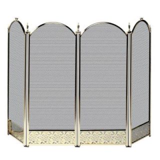 UniFlame Antique Brass 4 Panel Fireplace Screen with Decorative Filigree S 4645