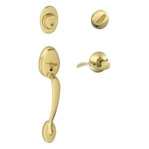 Schlage Plymouth Bright Brass Handleset with Accent Interior Lever F360 V PLY 505 ACC 605