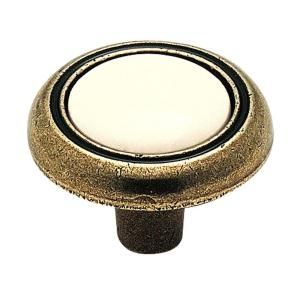 Amerock Royal Family 1 1/4 in. Light Almond With Burnished Brass Cabinet Knob BP76244AB