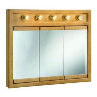 Design House Richland 36 in. x 30 in. W 5 Light Tri View Surface Mount Medicine Cabinet in Nutmeg Oak 530618