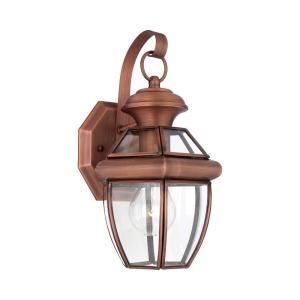 Filament Design 12 in. Outdoor Antique Brass Wall Mount Light with Clear Glass Shade CLI GH8048122