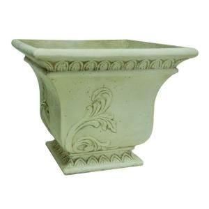 MPG 16 in. Cast Stone Square Tapered Planter in Aged White Finish PS5907AW