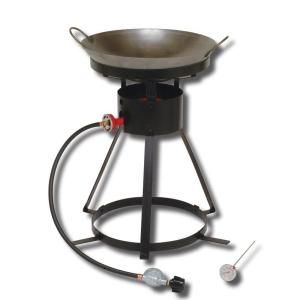 King Kooker 54,000 BTU Bolt Together Portable Propane Gas Outdoor Cooker with Special Recessed Wok Ring and 18 in. Steel Wok 24 WC