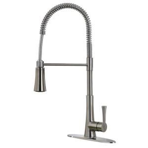 Pfister Mystique 1 Handle 1 or 3 Hole Commercial Style Spring Pull Down Sprayer Kitchen Faucet in Stainless Steel F 529 9MDS